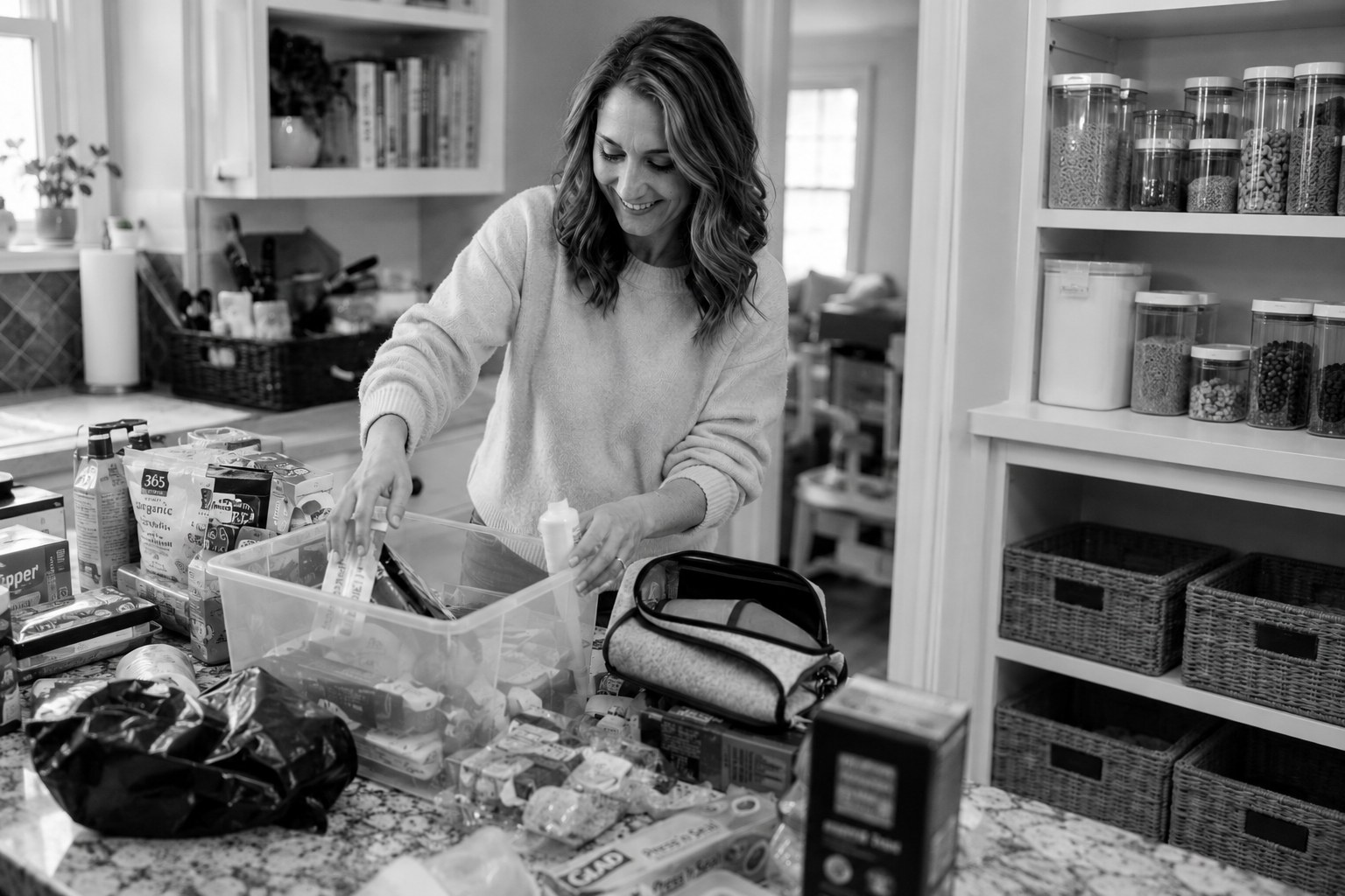 Casey sorting pantry items